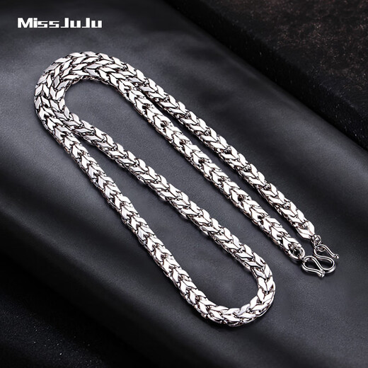 Miss JuJu PT950 platinum necklace men's platinum herringbone chain domineering boss keel snake bone chain thick and wide chain can be customized, weight 15.40g, length 55cm, thickness about 2.8mm
