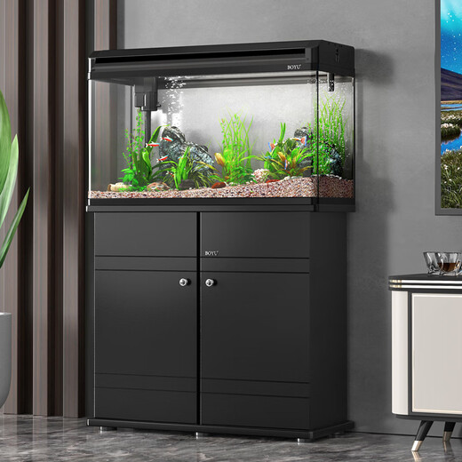BoYU (BOYU) water-free large fish tank 80 aquarium ecological tank with oxygenation filter Goldfish stream cabinet living room and home use integrated aluminum alloy black luxury package (manufacturer direct hair) (heating rod landscape randomly) 120 long 30 wide 58 high cylinder (ausage filtration) [view cabinet needs to be purchased separately]