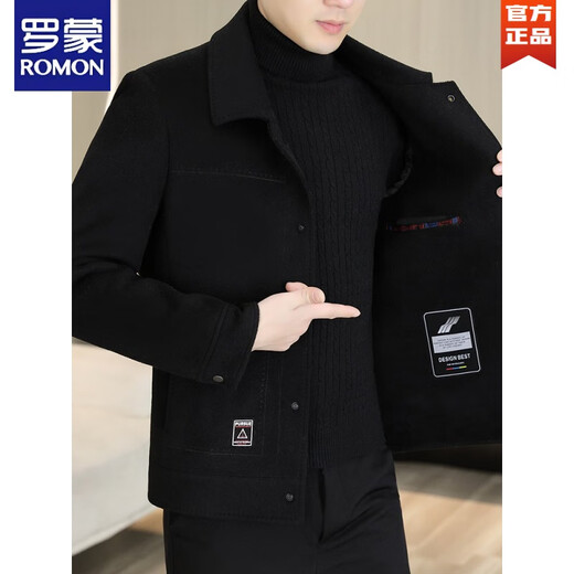 Romon Wool Wool Wool Chaqueta corta de doble lado para hombres Nick 2025 Autumn and Winter New Men's Engros Down Tweed Chaqueta N2308/Black M Adecuado para 90-105Jin [Jin equivale a 0.5 kg]