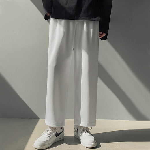 Foss Phil straight casual pants for men summer black spring and autumn nine-point loose western wide-leg trendy sports ice silk trousers for men trendy brand 718-WK10-1 wide-leg white M [recommended 90-115Jin [Jin equals 0.5 kg]]
