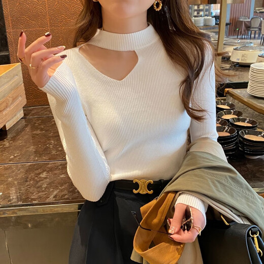 Zhidoudou Fashion Speming Base Shirt Women's Automne 2025 Nouvelle clavicule à la mode Clavicule exposée Clavicule serré Corps Sous-vêtements Sweater tricoté 9926 Noir régulier 8xl S recommandé 80-95jin [Jin est égal à 0,5 kg]