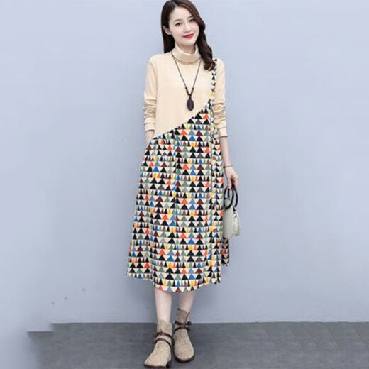 Duomao Dress Women's Fashion Versatile Women's Clothing 2021 Autumn and Winter New Korean Style Casual Comfortable Loose Elegant Temperament Age-Reducing Waist Slimming High-End Dress Women Picture Color M