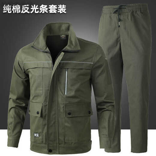 Work clothes men's clothing pure cotton elastic thickened wear-resistant spring and autumn camouflage clothing electric welding anti-scalding construction site labor protection clothing set training clothes 682 yellow feet pants [one set] 165/M [90-110Jin [Jin equals 0.5 kg]]