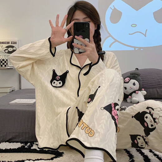 黎尚朵月子服夏季薄款产后s风网红新款睡衣春秋款开1衫薄款长袖长裤宽 9207叮当猫 M 建议80-1斤