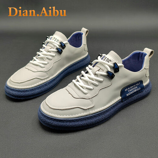 Dian.aibu Light Luxury Men's Shoes 2025 Summer NUEVA TOP CAPA COWHIDE Casual Men's Zapatos Anti-Odor Fashion Fashion Sports Men White and Blue [Brand Men's Shoes] Limited Edition 43 (Tamaño del zapato de cuero) Especial