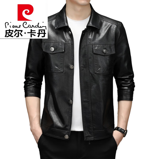 皮尔卡丹（pierre cardin）2024秋冬新款海宁真皮皮衣男休闲机车帅气羊皮男士皮夹克加绒外套 黑色 170码(建议95-115斤)