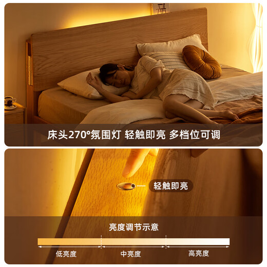 原始原素全实木床1.8米x2米现代简约主卧双人床纯实木榫卯大床L701D 高体-原木色1.2床+床垫10cm 大板床