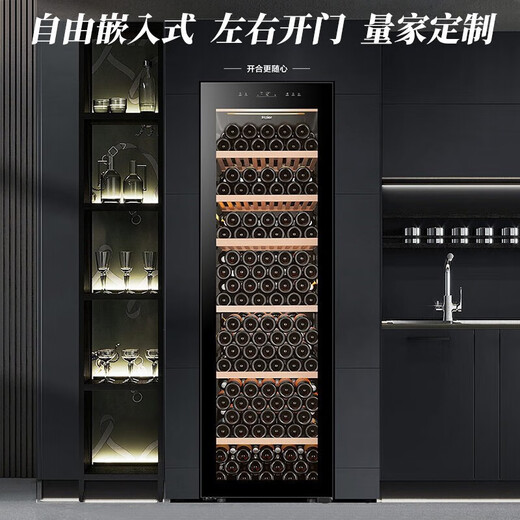 Haier 450L red wine cabinet constant temperature home air-cooled frost-free vertical refrigerated display cabinet wine tea temperature control office moisturizing wine cabinet embedded beech wood refrigerated wine 247 bottles intelligent temperature control wine cabinet 450L