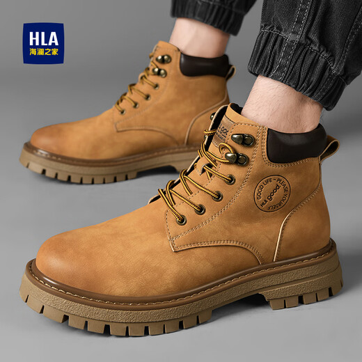Hailan Home HLA men's boots retro trendy Martin boots men's outdoor versatile work clothes big yellow boots men T121 earth yellow 42