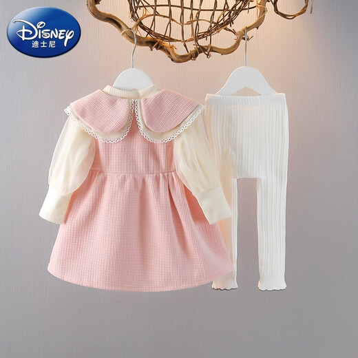 迪士尼（Disney）婴幼儿秋装女童宝宝春秋季洋气套装0-4岁衣服2公主裙小女孩三件套 粉红色 66 cm适合年龄3-6个月