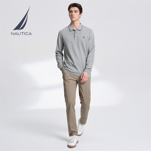 NAUTICA shopping mall same style men's spring and autumn business casual breathable skin-friendly long-sleeved POLO shirt for men KO3103 dark gray 00E (231) XL
