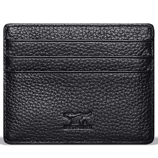 SEPTWOLVES ultra-thin wallet fashion casual card bag business card holder for men and women multi-card position first layer cowhide card cover black 3A3072291-01