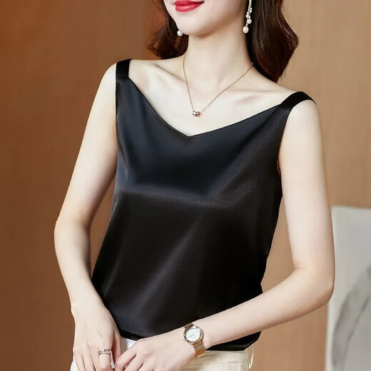 Sha Yuyi two-piece suspender vest for women 2024 summer new style, fashionable and slim inside, can be worn with a base shirt, satin top, white + black, two pieces XL recommended 115-130Jin [Jin equals 0.5 kg]