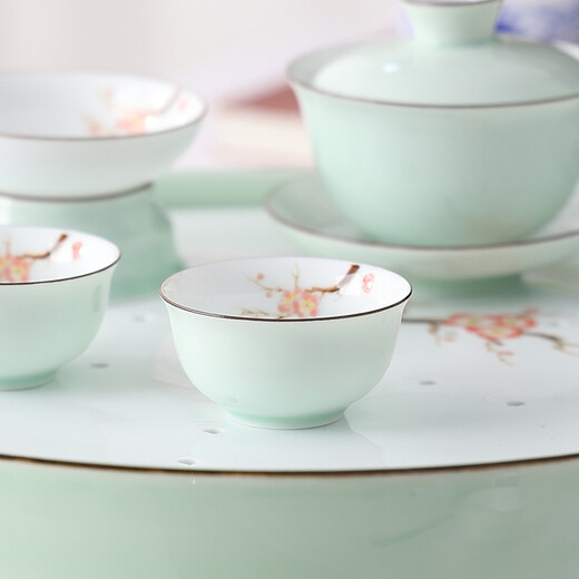 Only ancient Chaoshan Kung Fu tea set, household small set, celadon tea tray, teapot, covered bowl, teacup, ceramic tea boat, office tea sea, teapot, ceramic tea tray, 10-piece set (ordinary packaging)