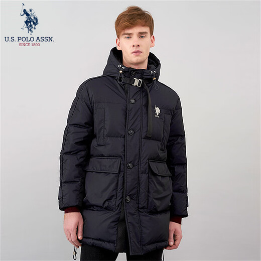 U.S. POLO ASSN.US Paul down jacket for men, middle-aged and young men's jacket, hooded winter warm white duck down work jacket for men, versatile men's clothing, dark green 7027 M 165 (105-120Jin [Jin equals about 0.5 kg])