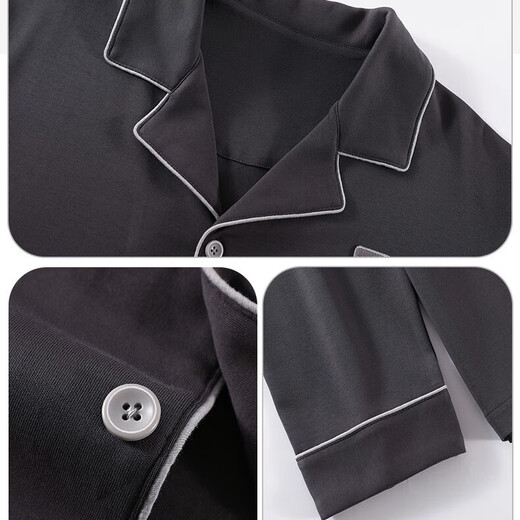 Catman pajamas men's pure cotton spring and autumn thin long sleeve solid color large-size autumn and winter style can be worn outside home clothing suit full cotton M12213 L (recommended weight 100-130 Jin [Jin equals 0.5 kg])