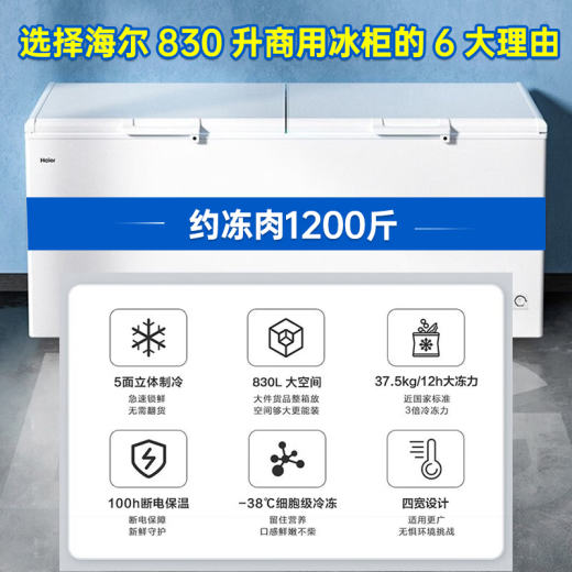 海尔冰柜519/829升商用家大容量冷冻柜转换超低温海鲜深冷速冻卧式柜 830升/零下38度速冻BC/BD-830HCZ