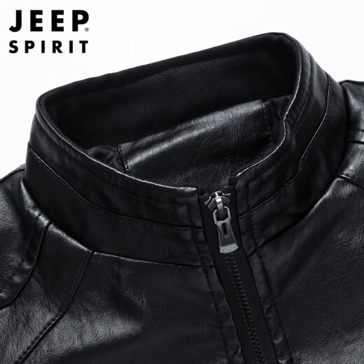 JEEP SPIRIT吉普皮衣男夹克男士外套春秋季立领商务机车男装 黑色 3XL 