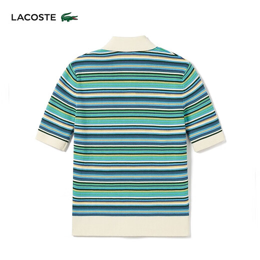 LACOSTE French Crocodile Women's 24-year summer new short-sleeved contrasting striped fashionable knitted POLO shirt AF7027 iri/green striped color block 34 /155