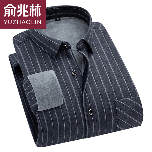 
Yu Zhaolin's new winter men's cotton and thermal underwear plus velvet thickened shirt middle-aged and elderly plaid daddy suit men's shirt 9903 3XL