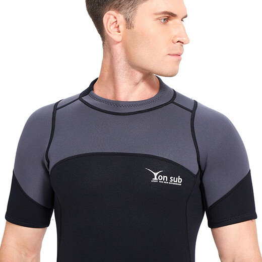 Yon Sub Wetsuit Couple Wetsuit Men and Women One-piece Warm 3mm Winter Swimming Long Sleeve Short Sleeve Swimsuit Deep Diving Surfing Black Gray (Short Sleeve) M