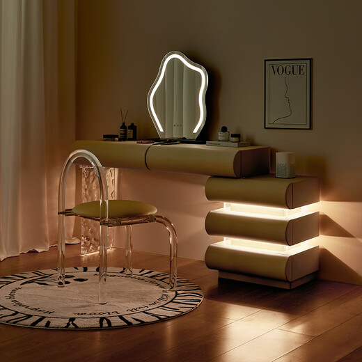 Pashaman en bois massif en bois suspendu coffre d'armoires intégrées modernes simples petits appartements en acrylique rétractable Tableau de maquillage 6168y chaise de maquillage * 1 (6169y) [Khaki]