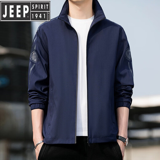 Jeep Spirit/Jeep Herren-Stand-up-Halsband Dünne Mantel Männer Frühling und Herbst 2022 neuer Trend 683 Hatless Black, M.