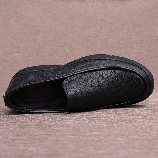 Men's Autumn Business Casual Leather Shoes Large Size Small Size Genuine Leather Men's Shoes Breathable Soft Leather Soft Sole Slip-On Dad Shoes Black Sleeve 40 (250mm)
