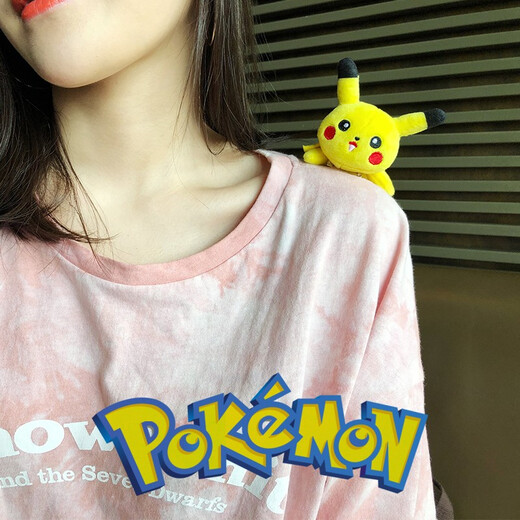 Octagonal rose Pikachu brooch, cute Japanese plush Pikachu lying on you doll, doll pendant, couple female accessories, yellow Pikachu brooch