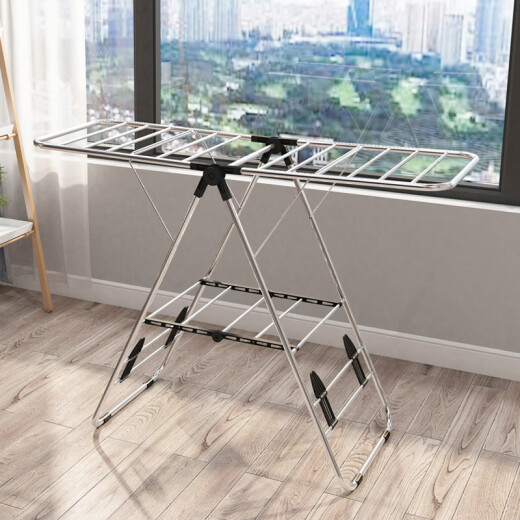 Ou Runzhe clothes drying rack stainless steel wing-shaped floor quilt baby clothes drying rack indoor and outdoor balcony clothes drying rod wingspan 120cm stainless steel model black