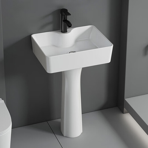 
HKFF column basin ceramic wash basin small apartment bathroom sink bathroom balcony household floor-standing integrated basin 4837 full set plus mirror