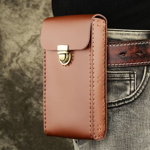 Kangaroo first layer cowhide belt bag for men genuine leather belt bag hard cowhide waist bag pure cowhide large screen smartphone bag black single layer small (16.5x8) cm pack 1