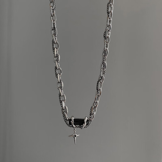 TULM black diamond multi-layer winding necklace pendant for men and women, trendy and cool clavicle chain for couples, Valentine's Day birthday gift for boyfriend L1157 dark winding star necklace