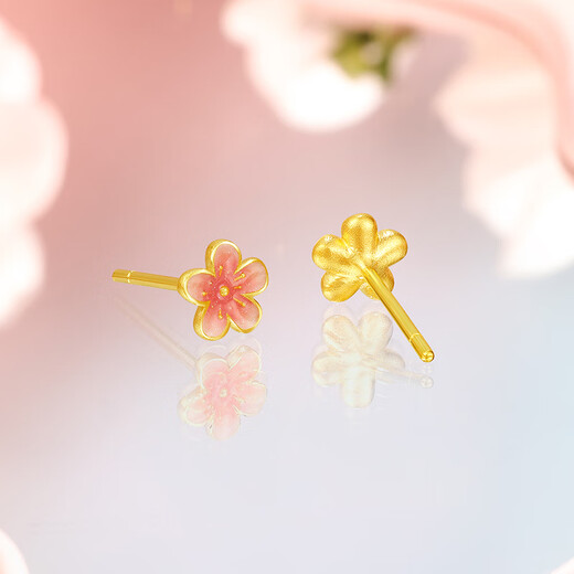 Saturday Fu enamel peach blossom ancient gold earrings women's earrings birthday gift price A0913197 one pair about 1.24g
