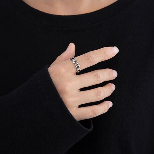 QMXD Roman six-pointed star ring men's trendy open men's single ring student index finger ring personalized tail ring versatile couple ring