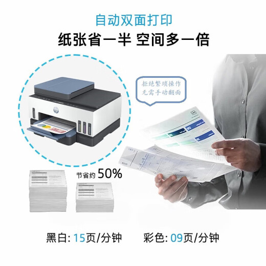 惠普Tank725/798彩色喷墨自动双面打印机墨仓式连供一体机复印扫描675 Tank 755 (封闭式纸盒+输稿器） 套餐二(原装新机+专用墨水6瓶)