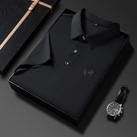 AJGNEAMAIN意大利轻奢高档男装夏季短袖POLO衫无痕商务休闲半袖纯色男士上衣 9859黑色【无痕免烫抗皱】 2XL 185/54【建议150-170斤】