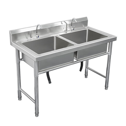 Jie Yintong stainless steel commercial household sink single double three slots with bracket kitchen sink wash basin wash basin sink length 60 width 60 height 80 single pool 07 thick