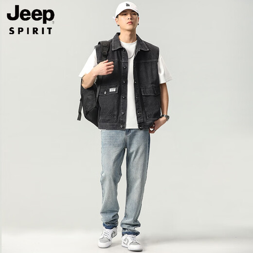 JEEP SPIRIT2025秋季新款复古工装牛仔马甲男春秋季黑色无袖背心男装坎肩外套 9215蓝色 3XL
