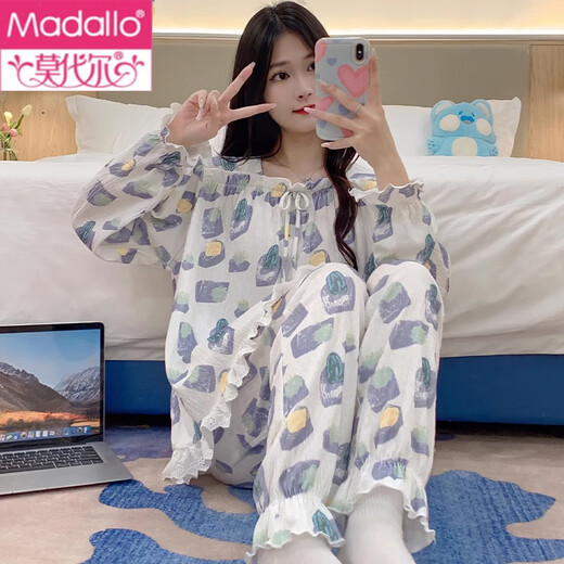 莫代尔睡衣女夏季开衫长袖长裤套装夏天女士2025新款卡通春秋冬款家居服 SSM-3884 L 【95-120斤】