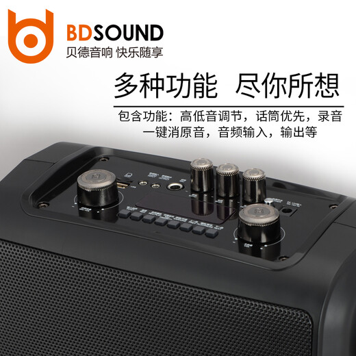 Bader Fenghua Portable K-Song Heavy Bass Square Dance Audio Bluetooth Trolley Outdoor Portable High-Power Speaker with Wireless Microphone Teaching Conference Mobile Amplification Upgraded Version (No Microphone)