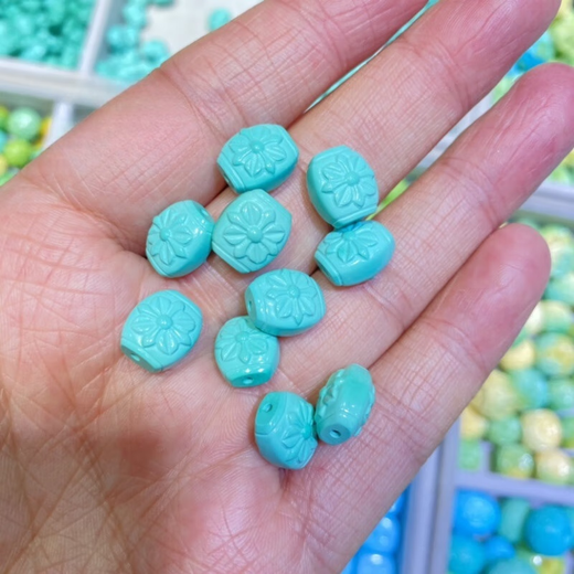 胜贝原矿绿松石铁线纹桶珠老型桶散珠金刚星月文玩手串配饰配珠 双面花12108mm一颗