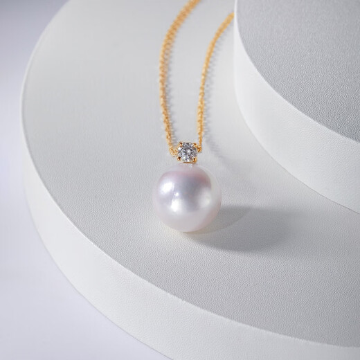 Luxury Pearls Spot Sparkling S925 Silver Large Particles Princess Diana Style Freshwater Pearl Pendant Light Luxury Niche Design S925 Silver Yellow 11MM-12MM