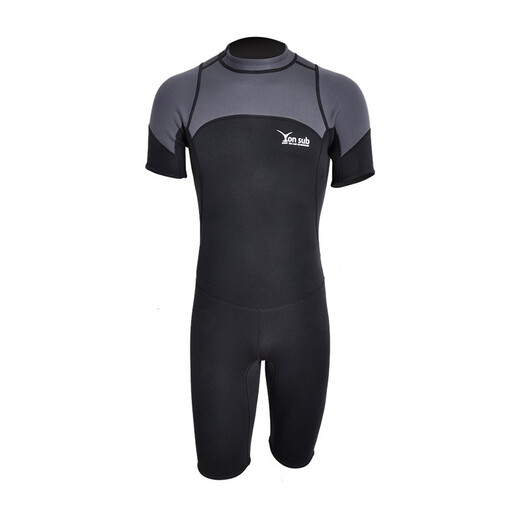Yon Sub Wetsuit Couple Wetsuit Men and Women One-piece Warm 3mm Winter Swimming Long Sleeve Short Sleeve Swimsuit Deep Diving Surfing Black Gray (Short Sleeve) M