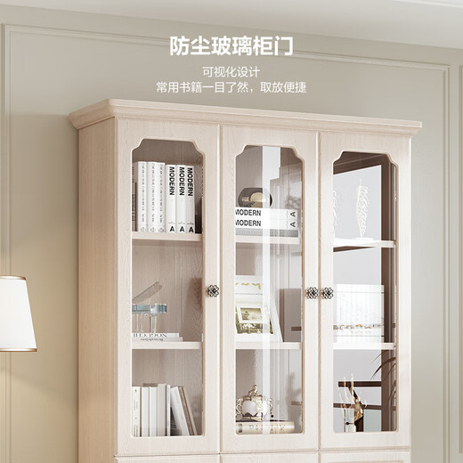 Quanyou Home Retro Pastoral Style Three Door Bookcase Guest Dining Room Study Storage Storage Cabinet Display Cabinet Floor Cabinet