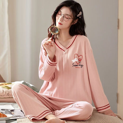 Langsha (langsha) pure cotton pajamas for women in spring and autumn cotton long sleeves trousers for students ins dormitory can wear home clothes suits 9922 M 80-95Jin [Jin equals 0.5 kg]