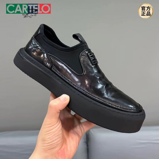 CARTELO first-layer cowhide trendy brand men's shoes 2025 autumn new slip-on cowhide business casual shoes genuine leather thick sole 80195 black 41 standard leather shoe size