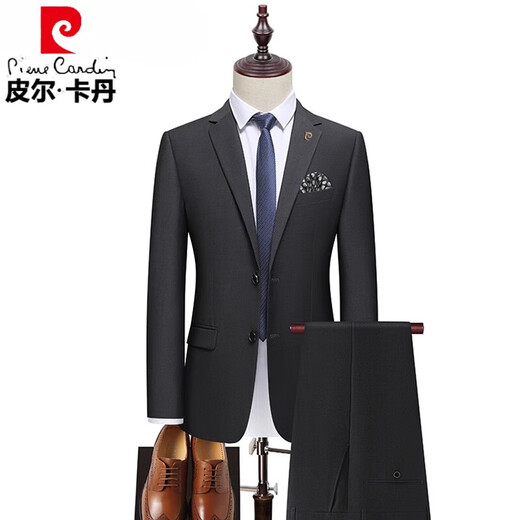 Pierre Cardin high-end men's suit with double slits, slim fit business professional formal two-piece groom's suit, wedding dress C87882 suit-trousers black two-piece suit 2XL (weight 145-165Jin Jin equals 0.5 kg)