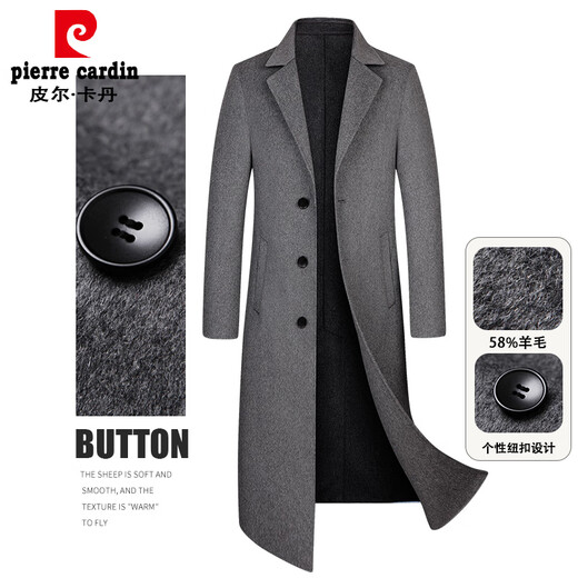 Pierre Cardin High-End New Herren-doppelseitige Schafe. Samtmantel Männer ausgedehntes überkneeges Wollgrabenschicht grau 175/l
