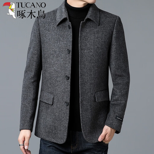 Woodpecker Premium Quality Autumn and Winter Men's Double-sided Woolen Coat Short Lapel Woolen Windbreaker Jacket Dad's Cashmere Black 175/L